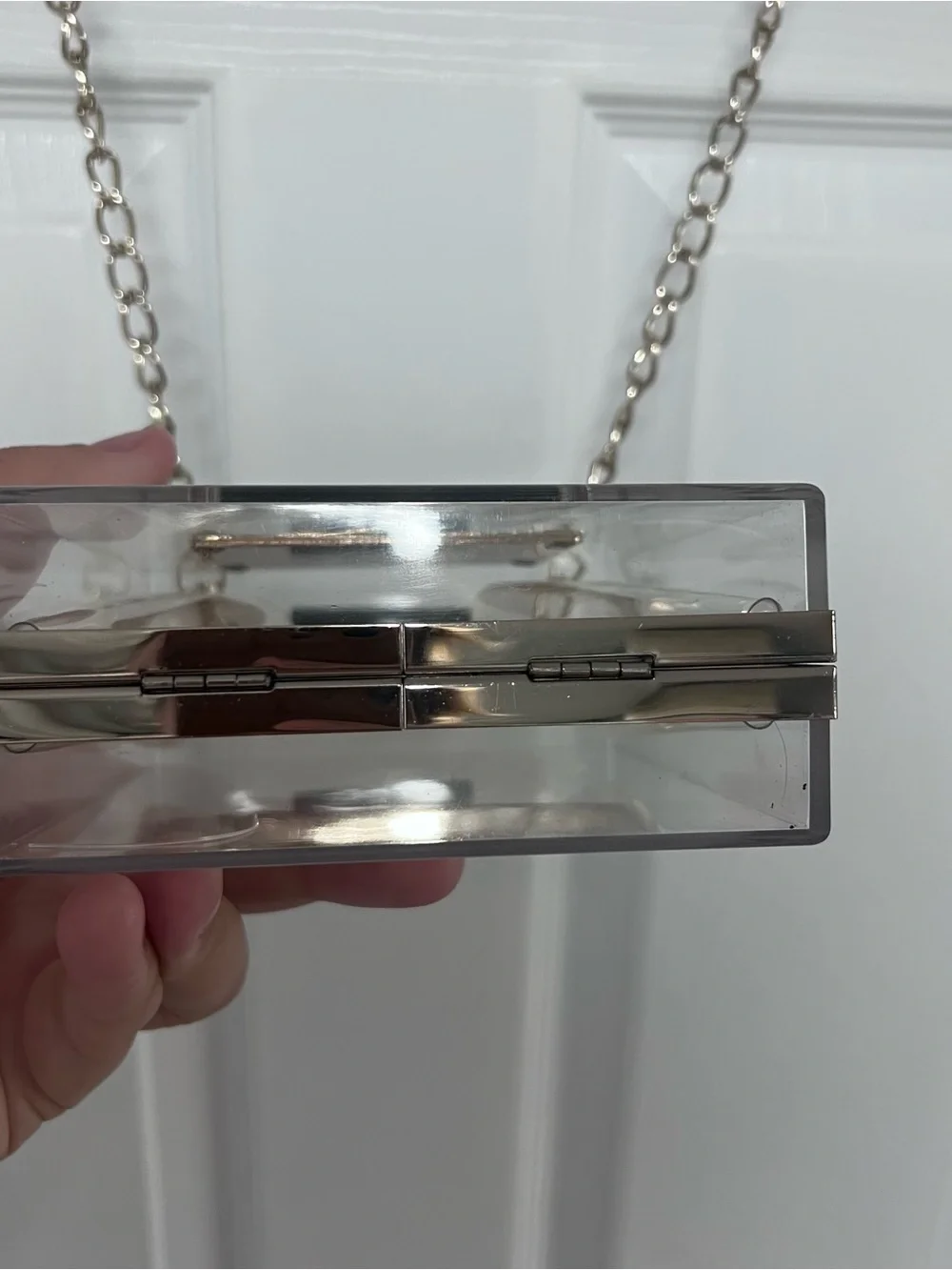 Clear Paris Perfume Bottle Cross Body Purse - Gold & Black Accents